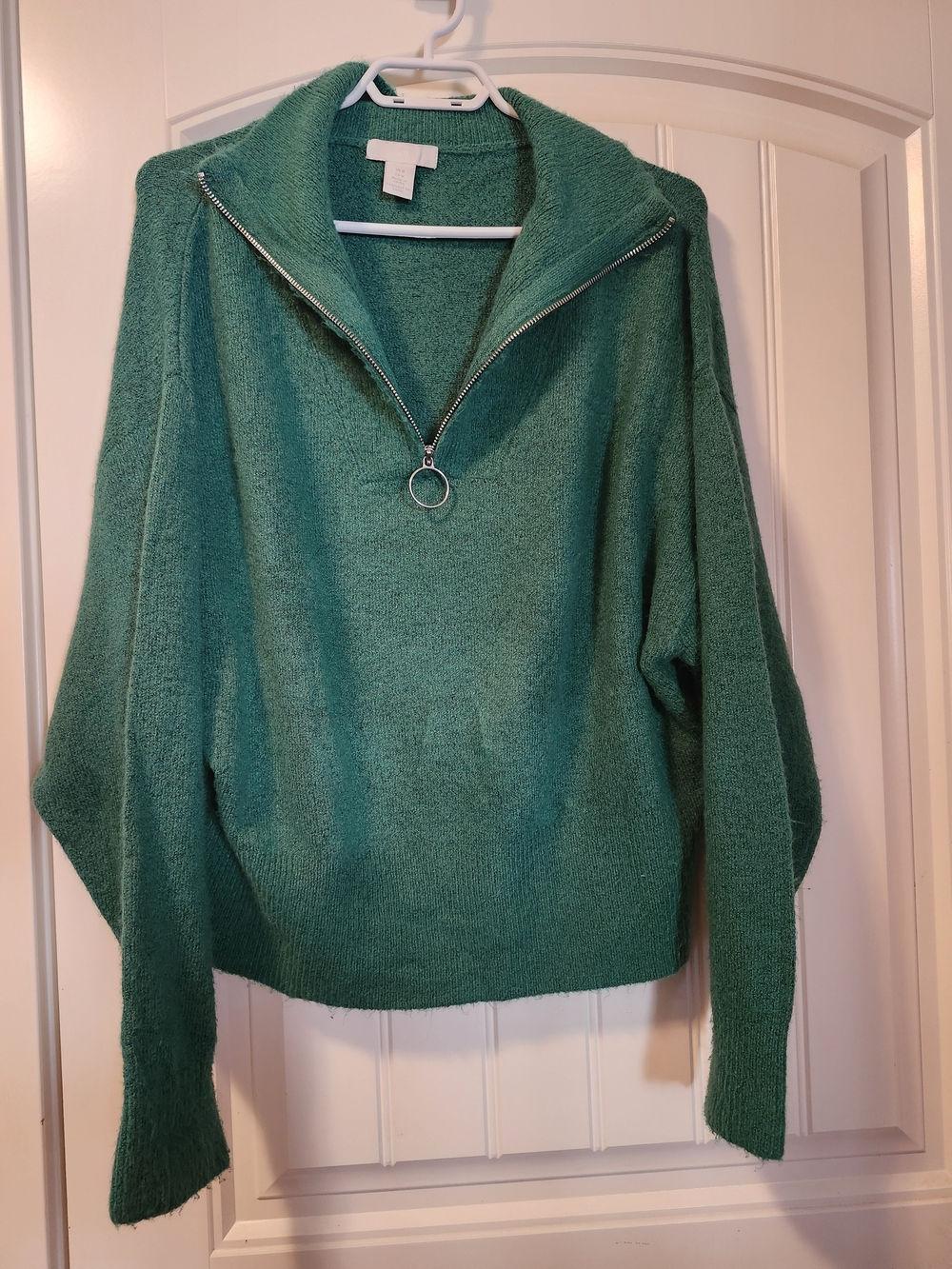 H&M Teal Green Half-Zip Turtleneck Sweater with Ring Pull